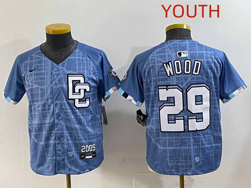 Youth 2025 Washington Nationals 29 Wood Blue Joint Name Nike MLB Jersey style 1
